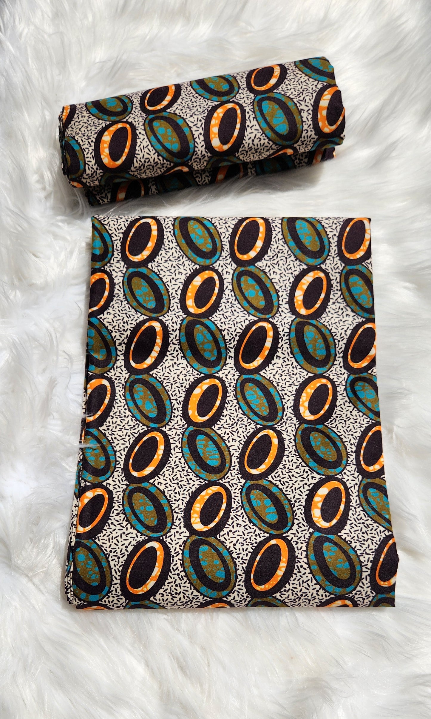 Teal & Amber Oval Delight - Authentic Ankara Fabric