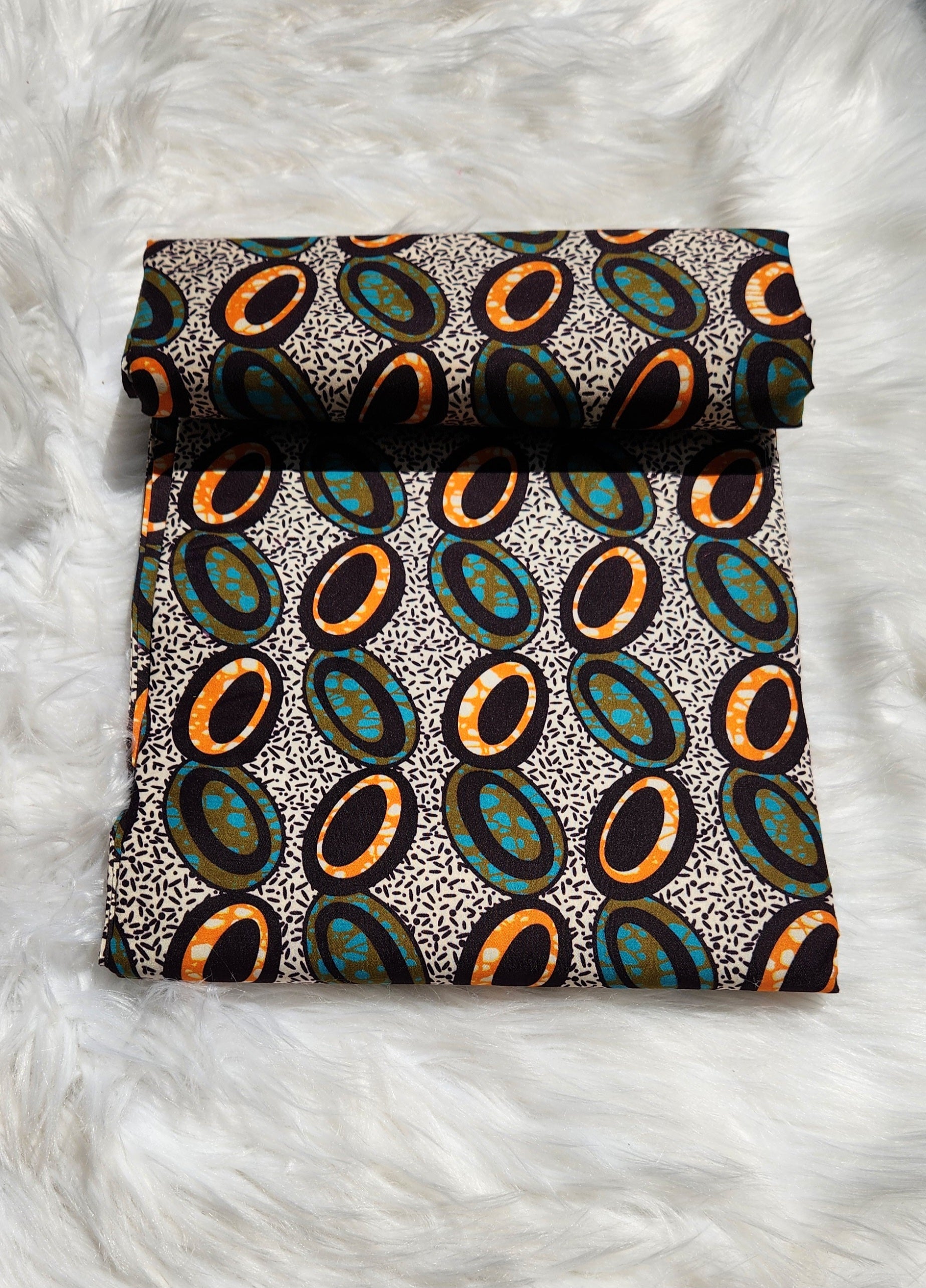 Teal & Amber Oval Delight - Authentic Ankara Fabric