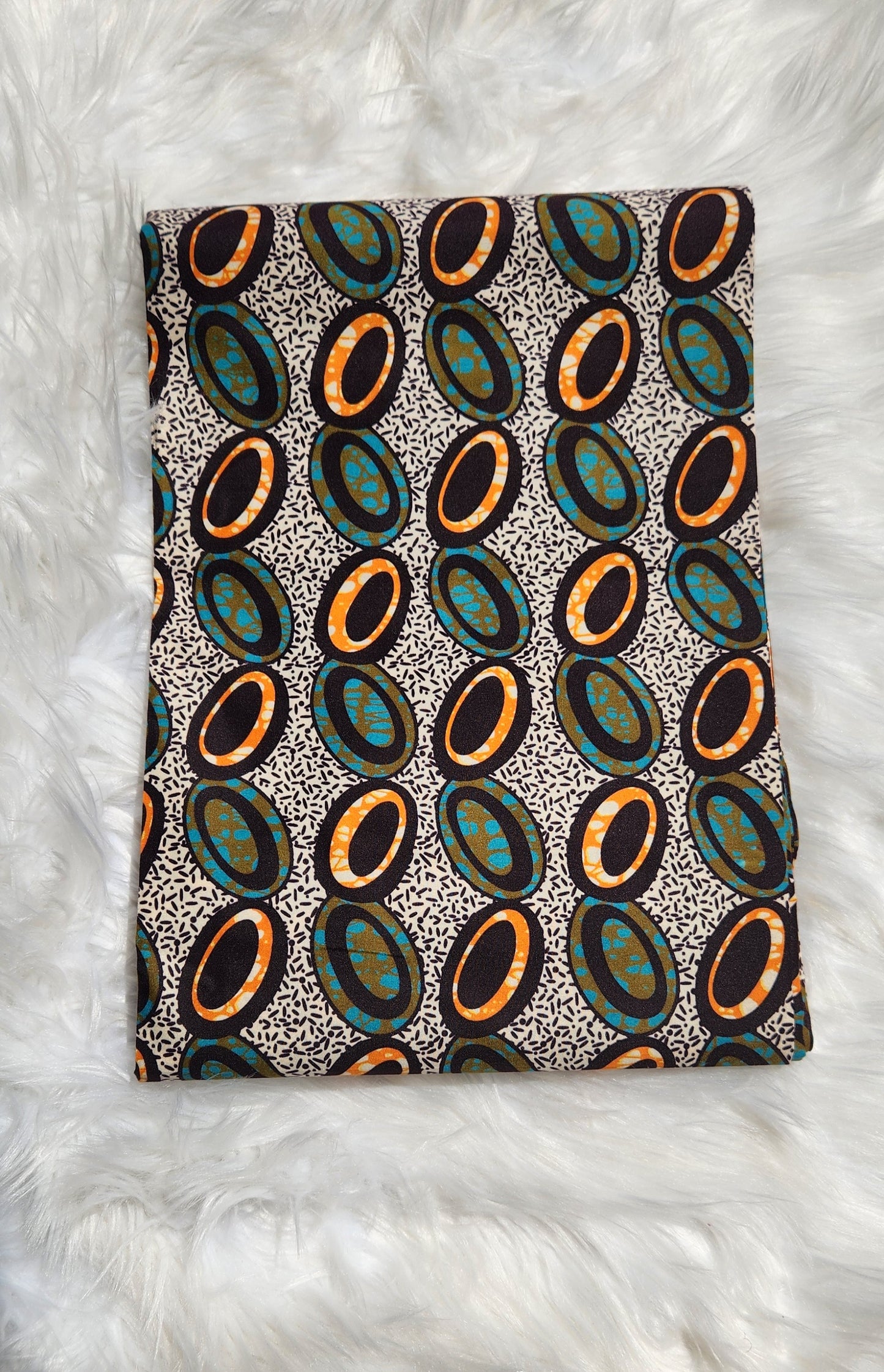 Teal & Amber Oval Delight - Authentic Ankara Fabric