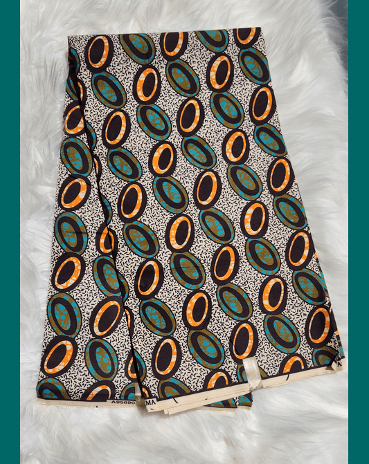 Teal & Amber Oval Delight - Authentic Ankara Fabric